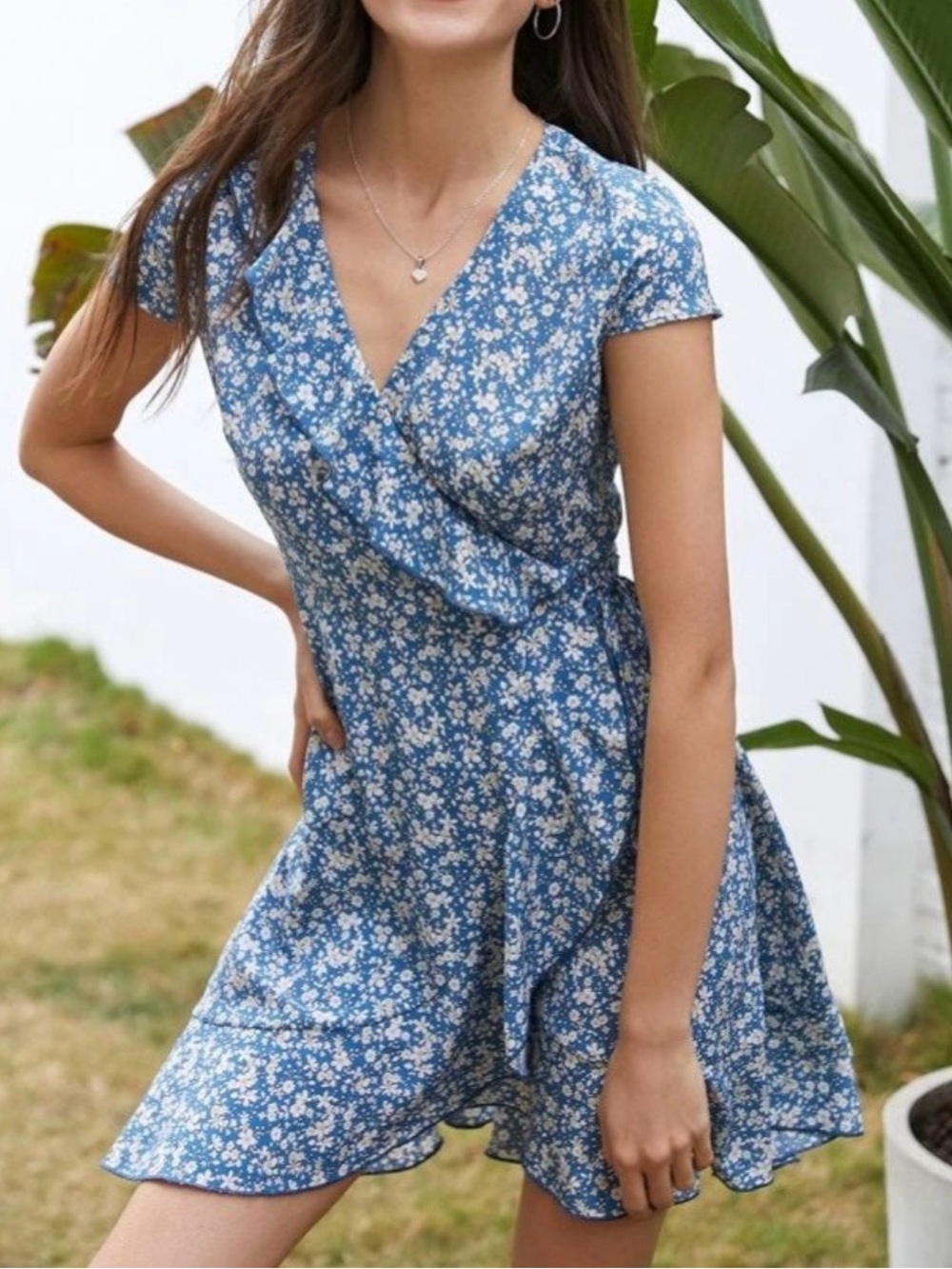 Dee Elly Boho Blue Ditsy Floral Romper